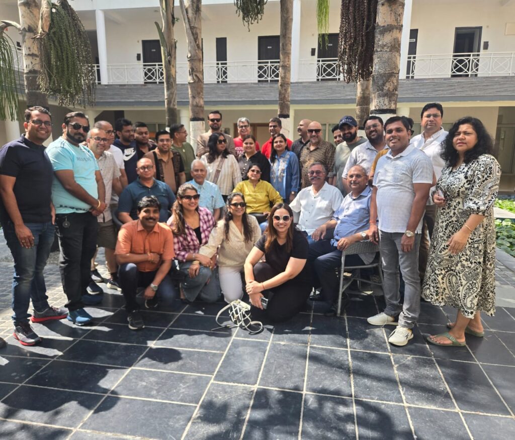 group of business holders for offsite